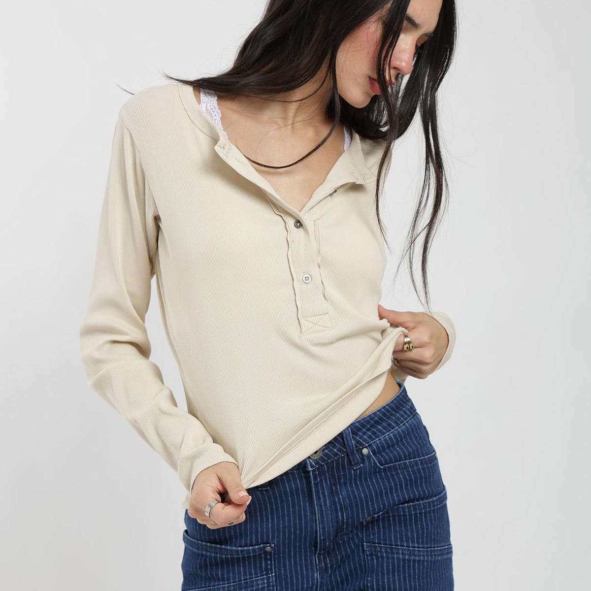 KAYA UNITE - Polera Manga Larga Half Snap Rib Mujer