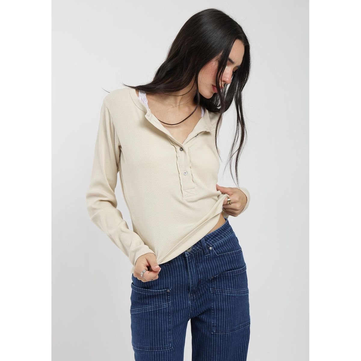 KAYA UNITE - Polera Manga Larga Half Snap Rib Mujer