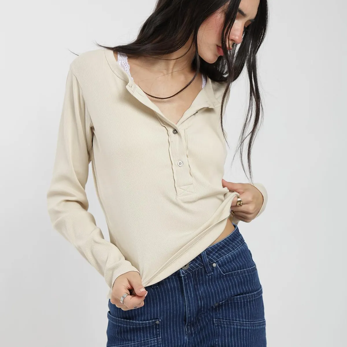 KAYA UNITE - Polera Manga Larga Half Snap Rib Mujer