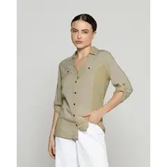 LINEATRE - Blusa Mujer Carolina Slim Fit Tela Ligera Verde Fango