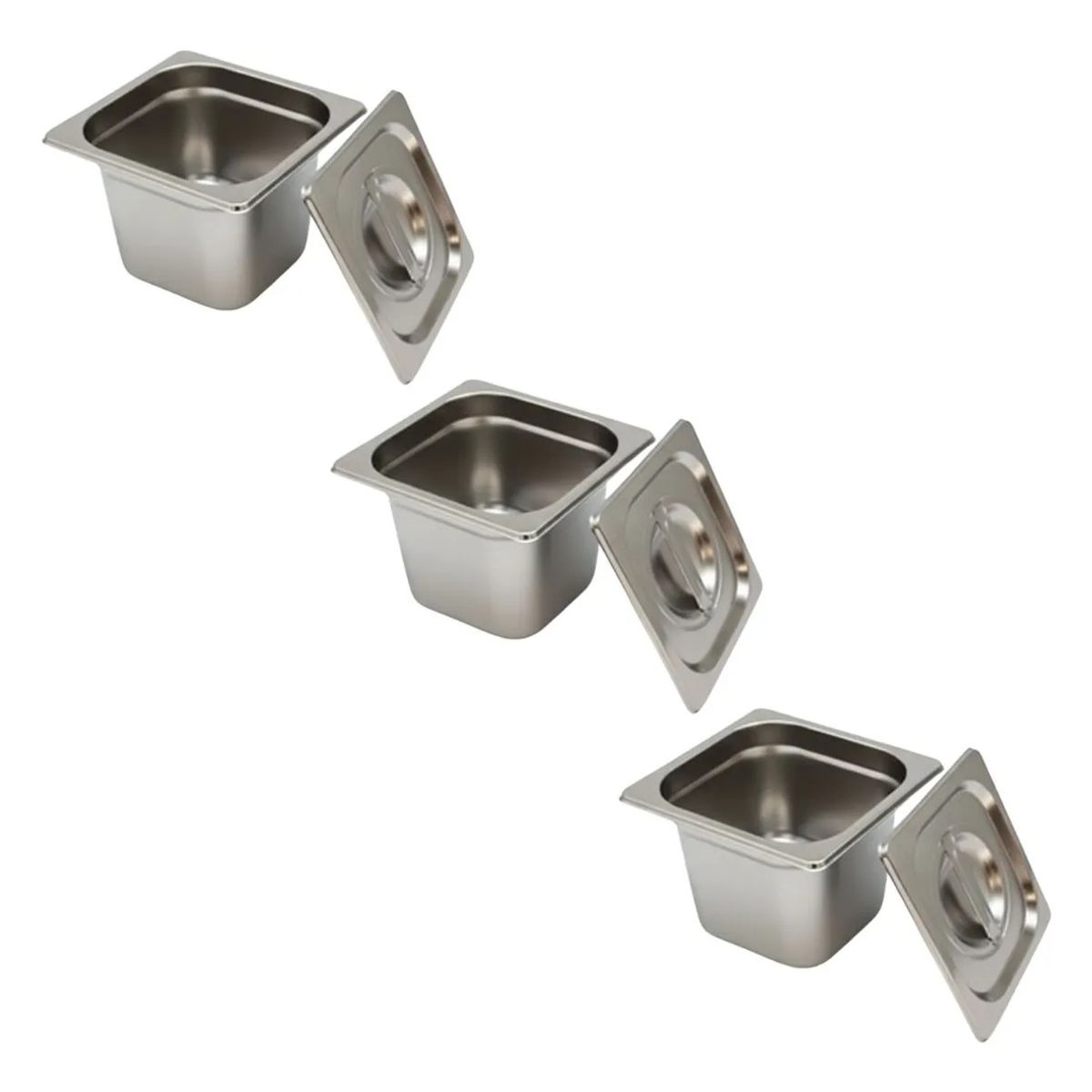GENERICO - Set 3 Depositos Gastronomico Acero Inoxidable 10x13.5x15cm