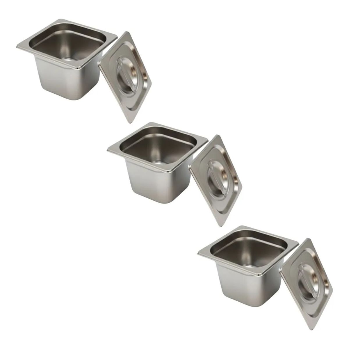 GENERICO - Set 3 Depositos Gastronomico Acero Inoxidable 10x13.5x15cm