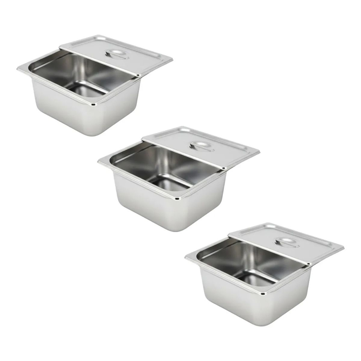 GENERICO - Set 3 Depositos Gastronomico Acero Inoxidable 30x24x15cm