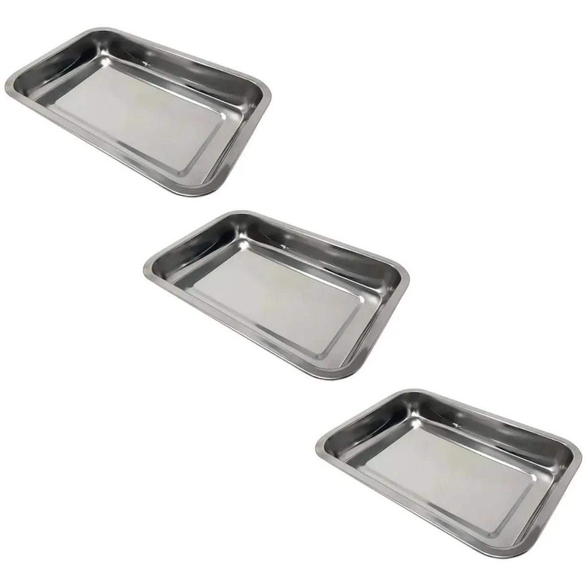 GENERICO - Set 3 Bandeja Fuente Multiusos de Acero Inoxidable 50x35x5cm
