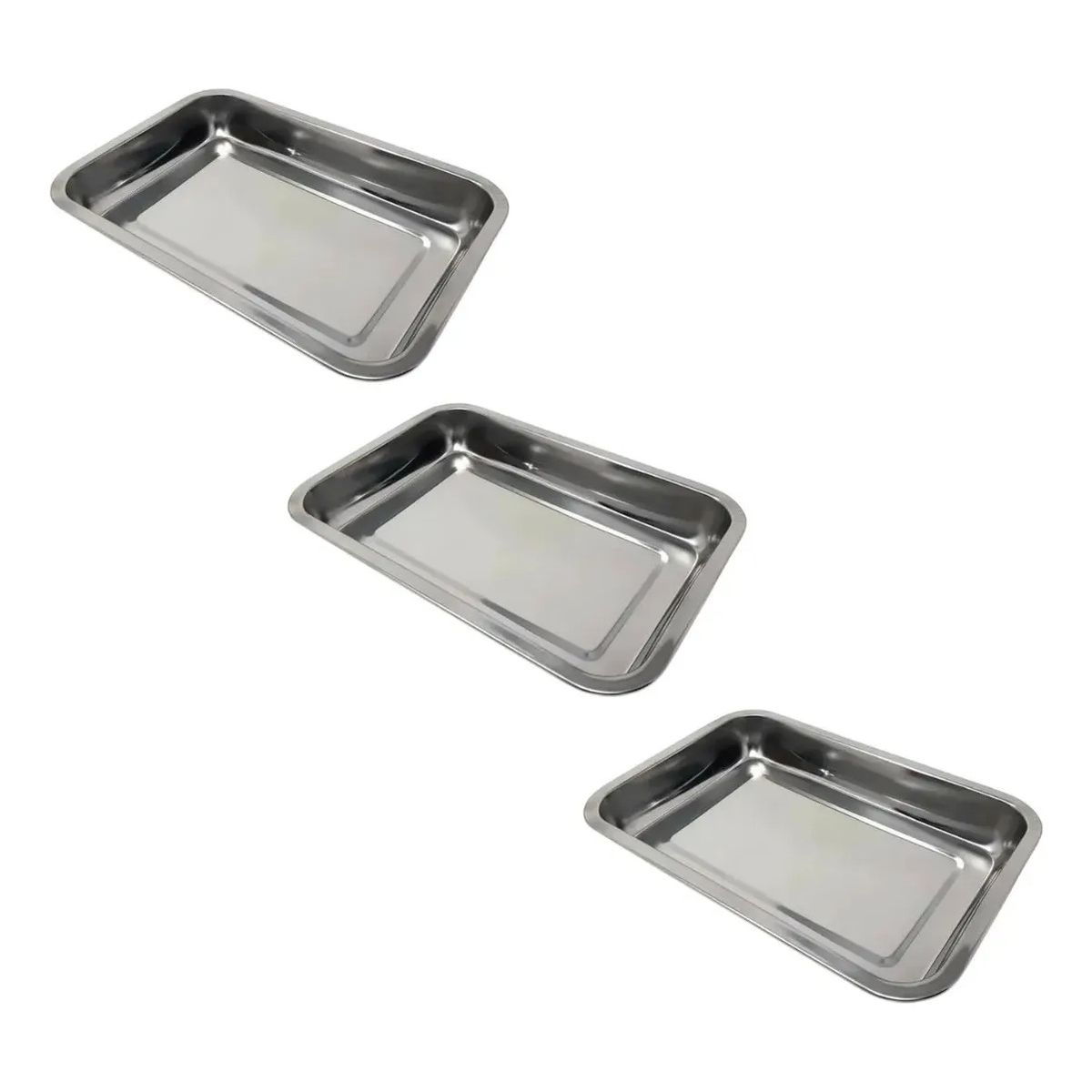 GENERICO - Set 3 Bandeja Fuente Multiusos de Acero Inoxidable 50x35x5cm