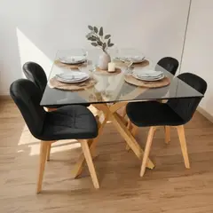 PANDALINO - Comedor Mesa Greta 140x90 cm + 4 Sillón Rubik Velvet Negro