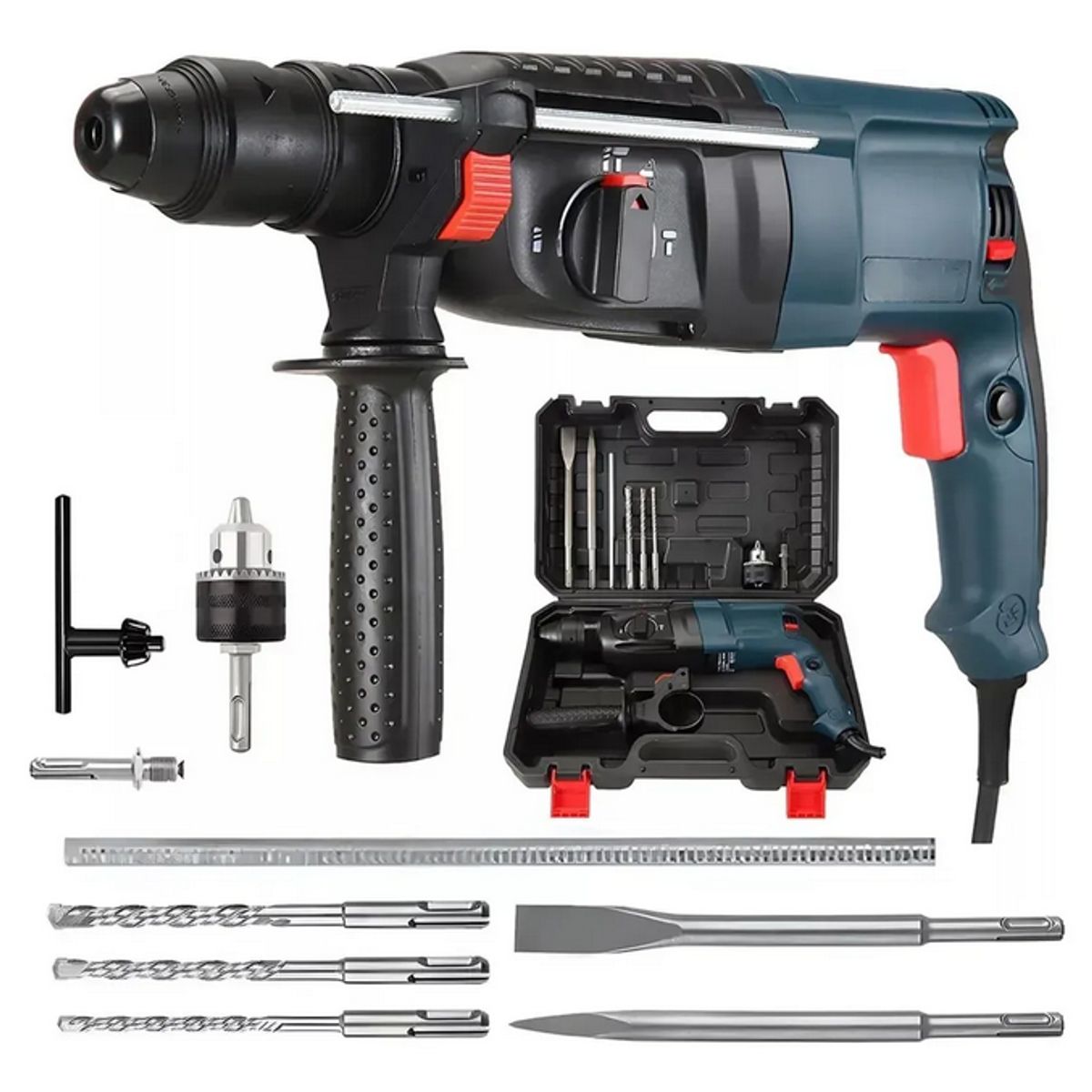 GENERICO - kit Rotomartillo Taladro Percutor Profesional + Maletín Azul 50hz