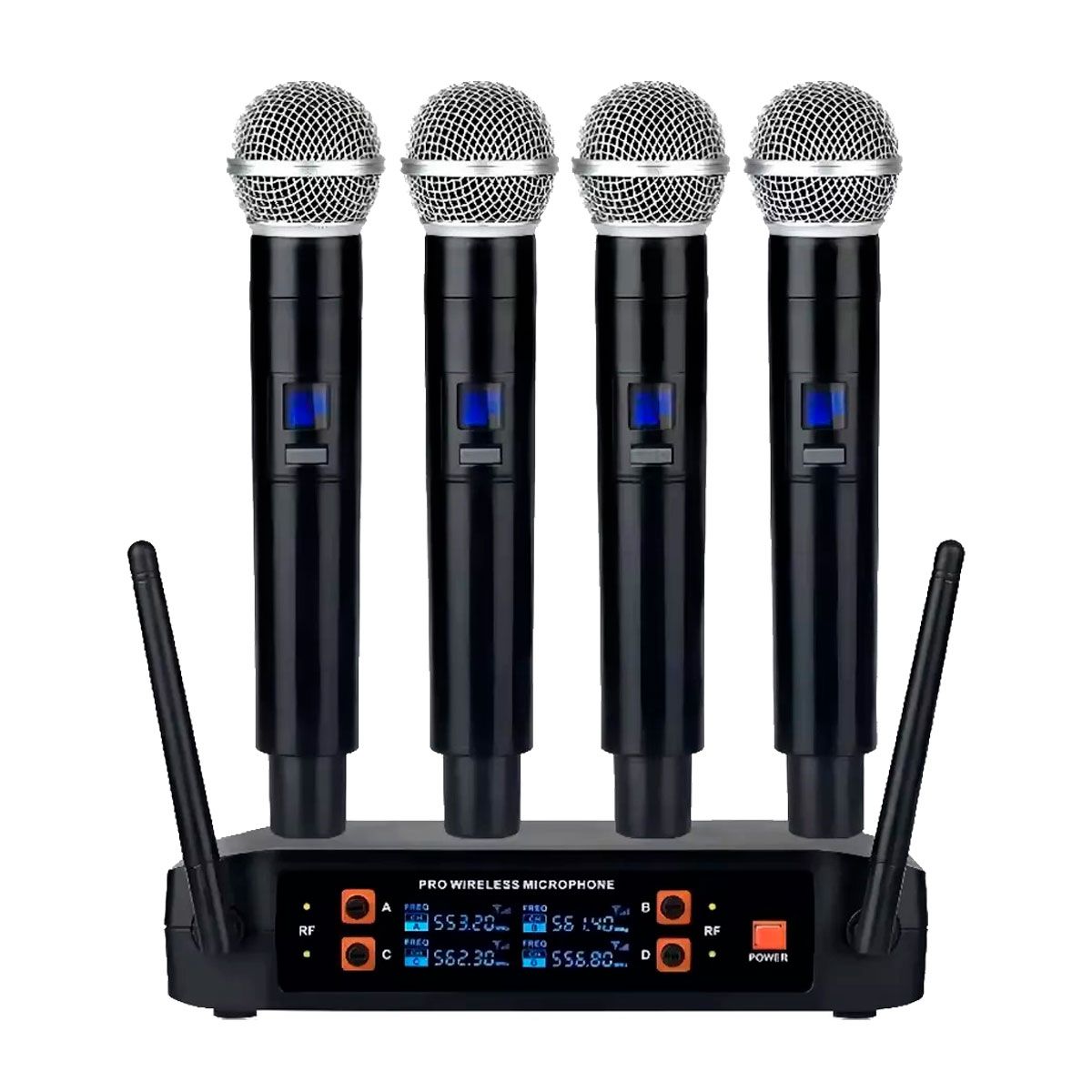 ASIAQUALITY - Micrófonos Inalámbricos Profesionales Karaoke Kit 4 canalesUHF Receptor Alta Calidad Para Eventos Y Karaoke