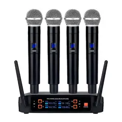 ASIAQUALITY - Micrófonos Inalámbricos Profesionales Karaoke Kit 4 canalesUHF Receptor Alta Calidad Para Eventos Y Karaoke