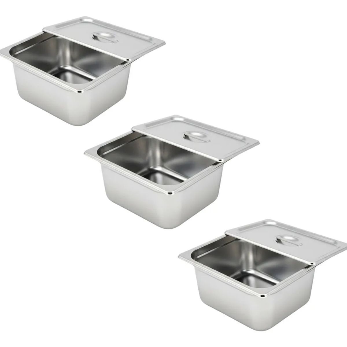 GENERICO - Set 3 Depositos Gastronomico Acero Inoxidable 30x24x15cm