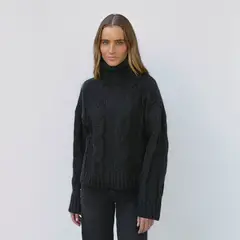 RAINDOOR - Sweater Trenzado Negro Mujer