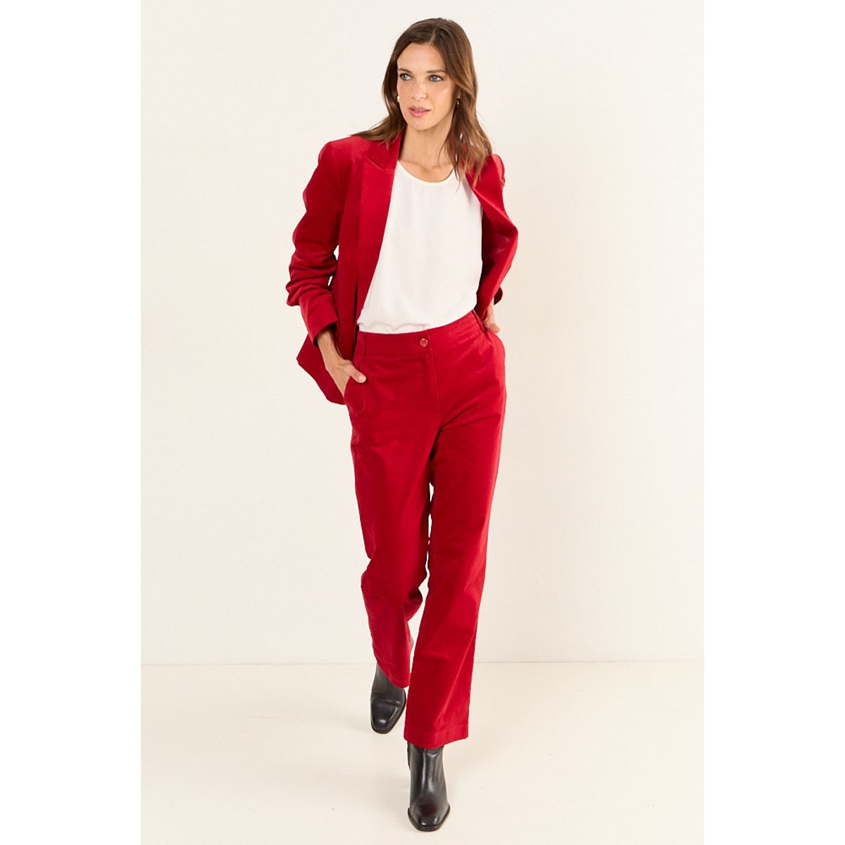 MA GRIFFE - Pantalon Corte Pretina Mujer Rojo Magriffe