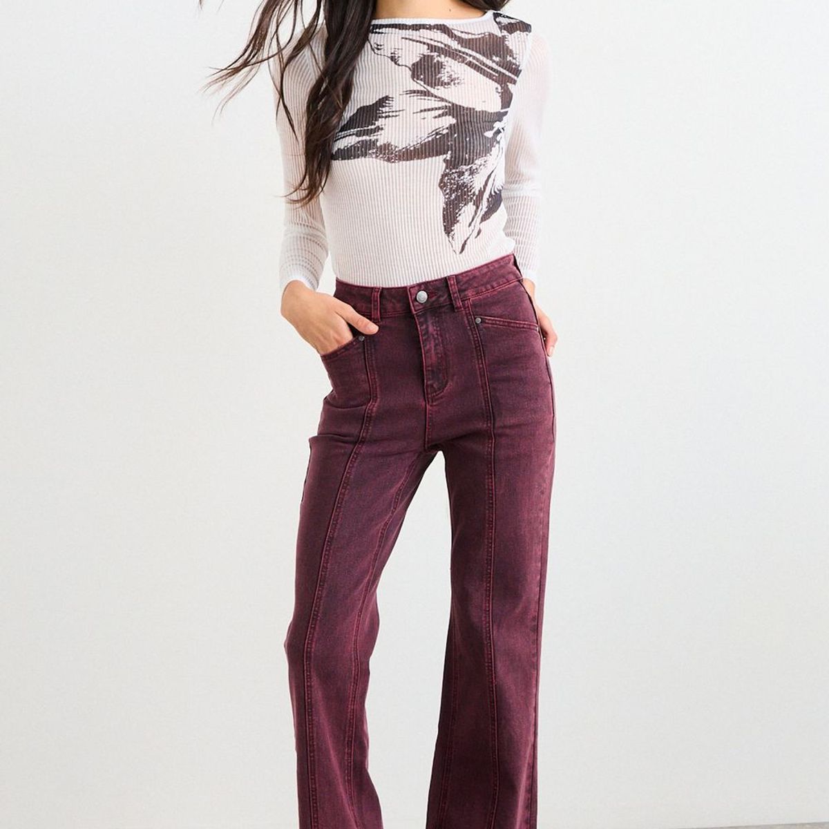 IO - Jeans Liso Mujer Burdeo Io