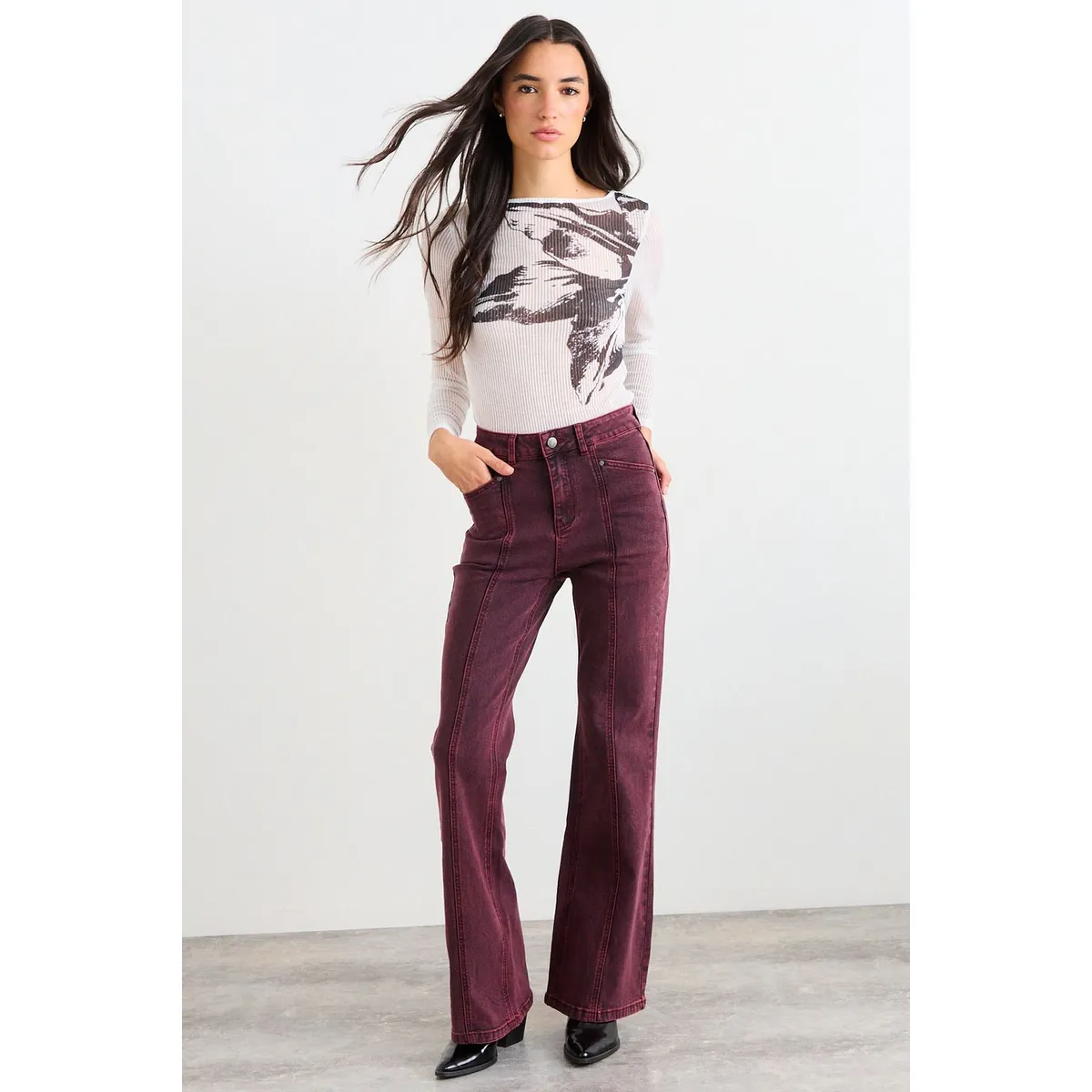 IO - Jeans Liso Mujer Burdeo Io