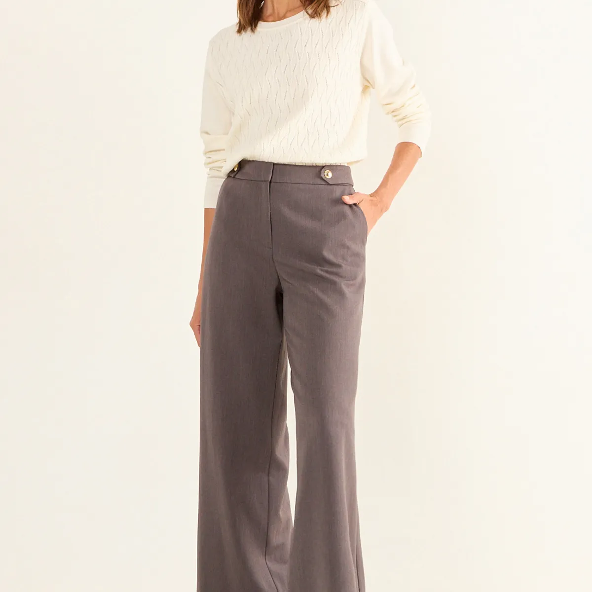MA GRIFFE - Pantalon Formal Wide Mujer Gris Magriffe