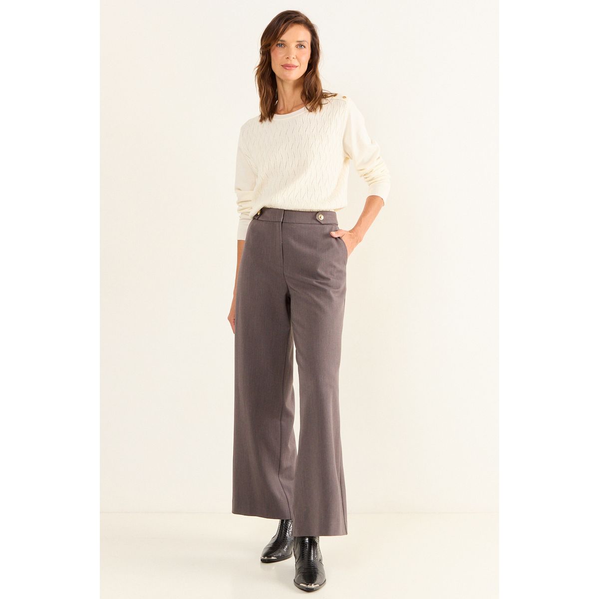 MA GRIFFE - Pantalon Formal Wide Mujer Gris Magriffe