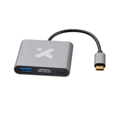 XTECH - XTC-566 Adaptador USB-C 3 en 1 HDMI 4K USB 3.0 Carga PD 60W Aluminio Negro