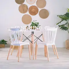 PANDALINO - Comedor Mesa Estela 100cm Blanca + 4 Sillas Windsor Blanca