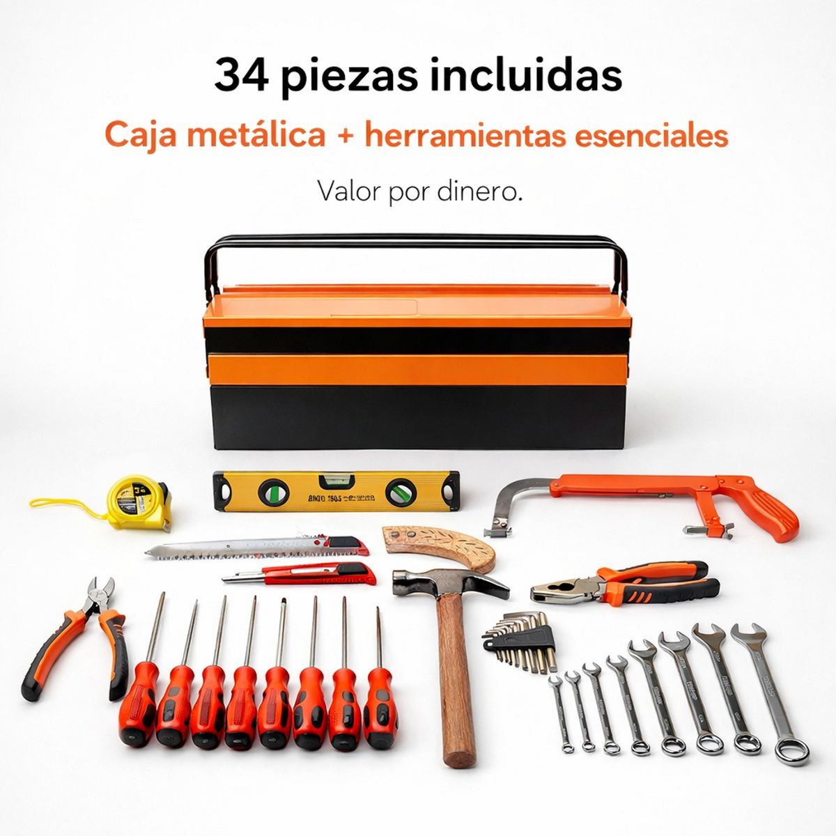 SPACE HOME - Caja de Herramientas Metálica con 34 Piezas y Accesorios