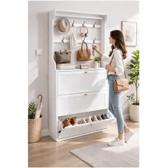 HOMER DESIGN - Zapatero Con Perchero Y Ganchos Organizador Entrada Moderno