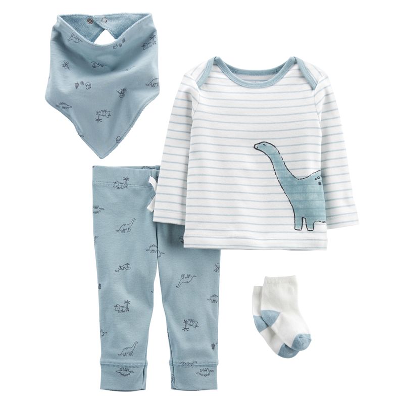 CARTER'S - Conjunto 4 Piezas Polera, Pantalón, Babero Y Calcetines  Bebe Niño