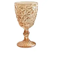 GENERICO - Juego De 6 Copas De Vino De Cristal Dorado Con Relieve (300 ML)
