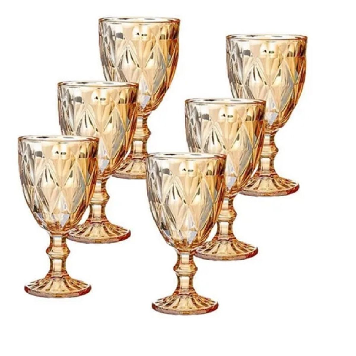 GENERICO - Juego De 6 Copas De Vino De Cristal Dorado Con Relieve (300 ML)