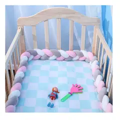 GENERICO - Cojín Trenza Protección Para Cuna De Bebés 3mts Rosada