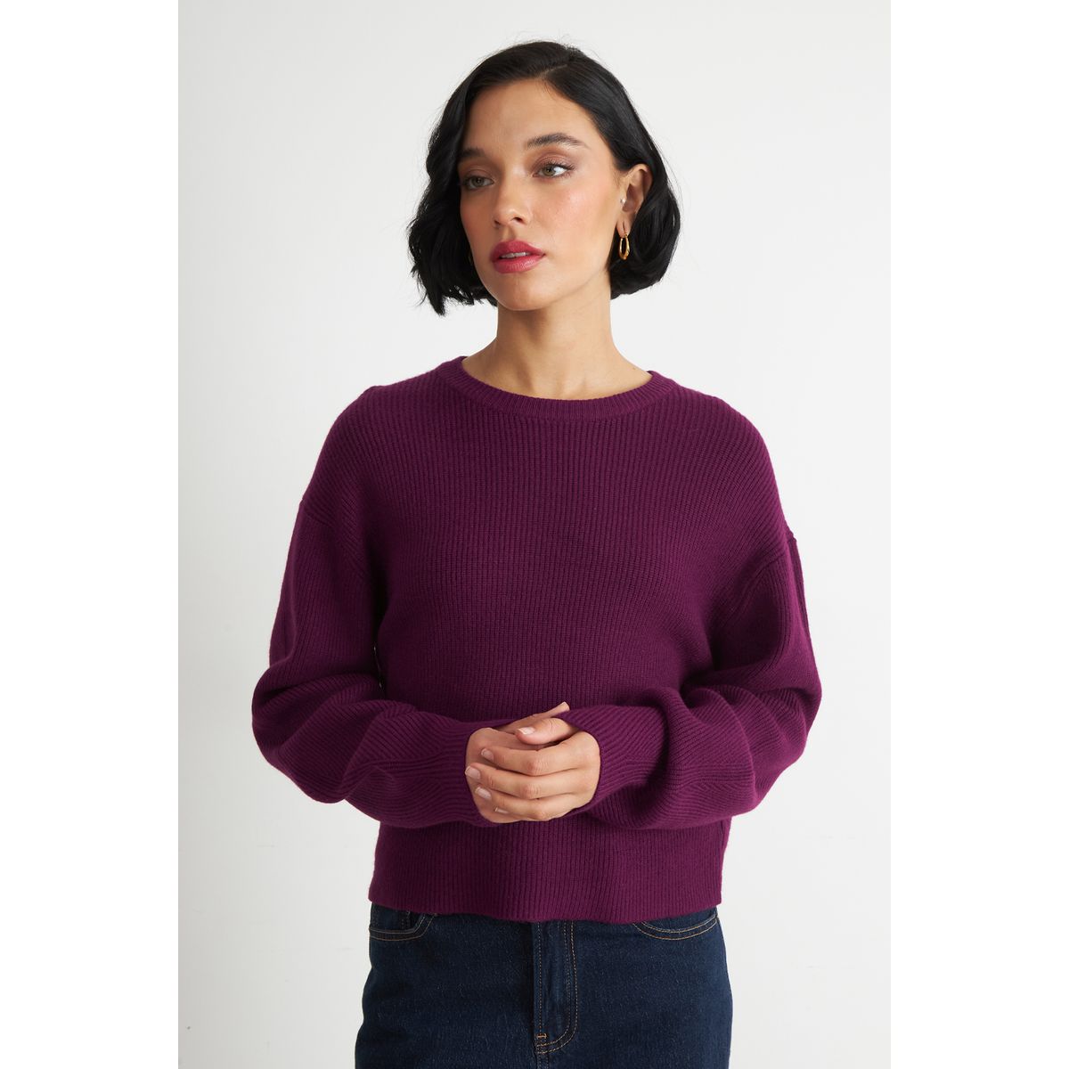 NICOPOLY - Sweater Jaspeado Cuello Redondo Morado Nicopoly