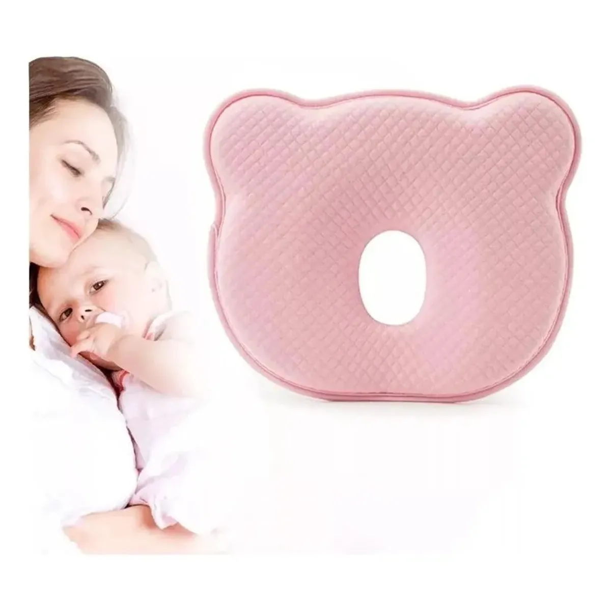 GENERICO - Almohada Anti-plagiocefalia para Bebés con Funda Lavable Rosada
