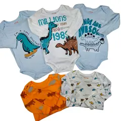 TEDMIMAK - Set 5 Bodys Manga Larga 18/24 Meses Dinosaurio