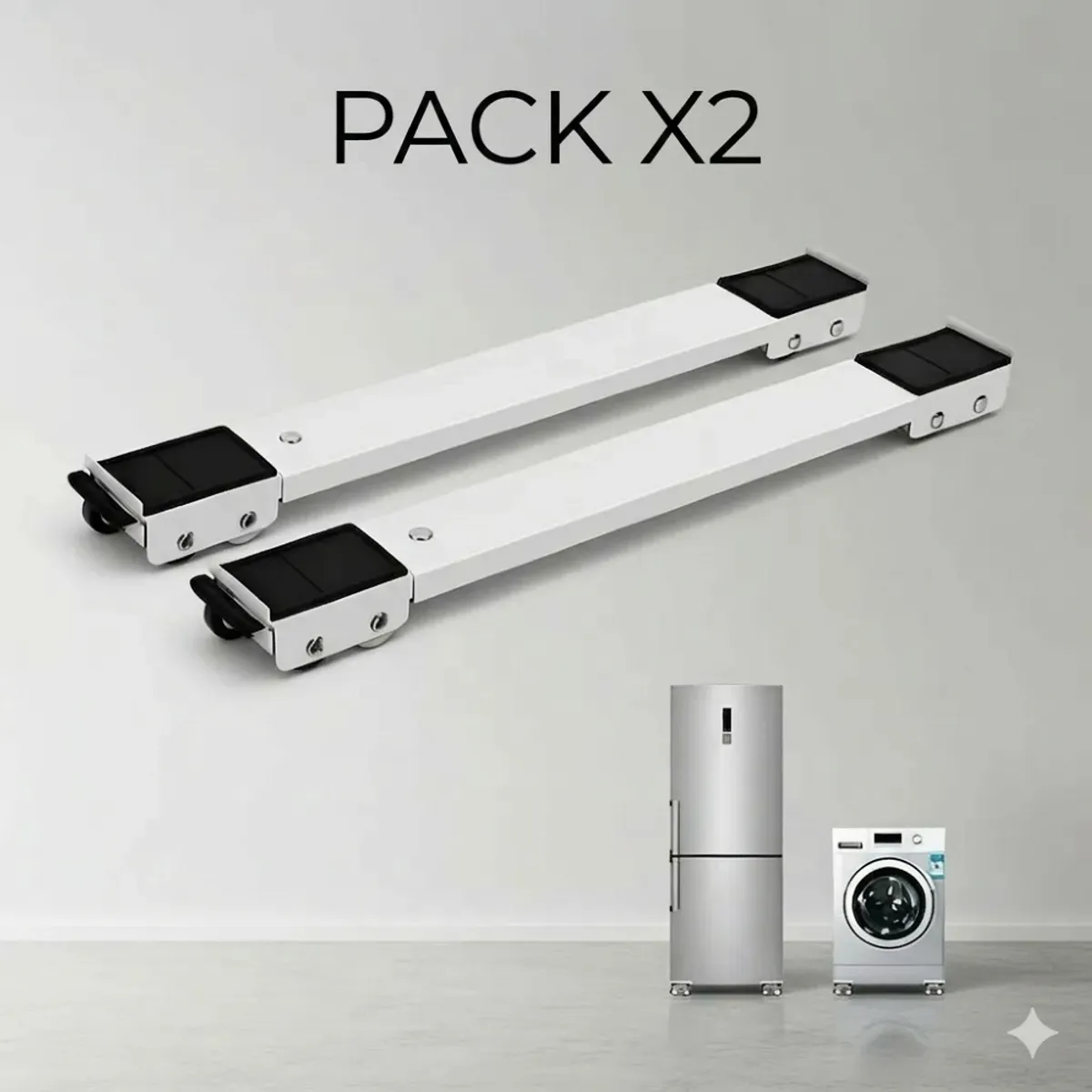 IRM - Base Movil Refrigerador Lavadora Soporte Pack 2  Extensible Con Ruedas Freno 500kg FIGOIMPORT