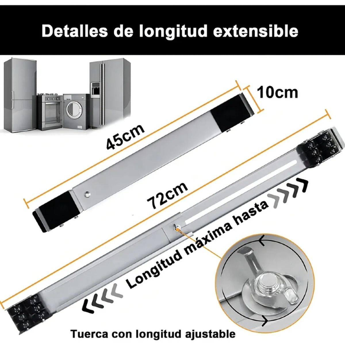IRM - Base Movil Refrigerador Lavadora Soporte Pack 2  Extensible Con Ruedas Freno 500kg FIGOIMPORT