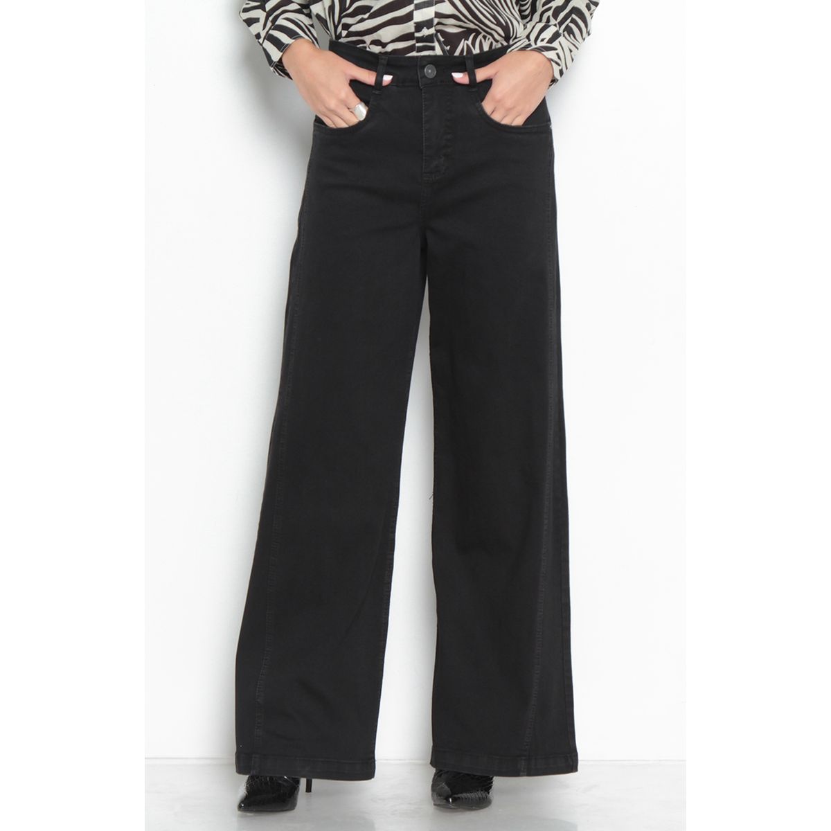 WADOS - JEANS MUJER PIERNA WIDE TIRO ALTO PRETINA BASICA UN BOTON