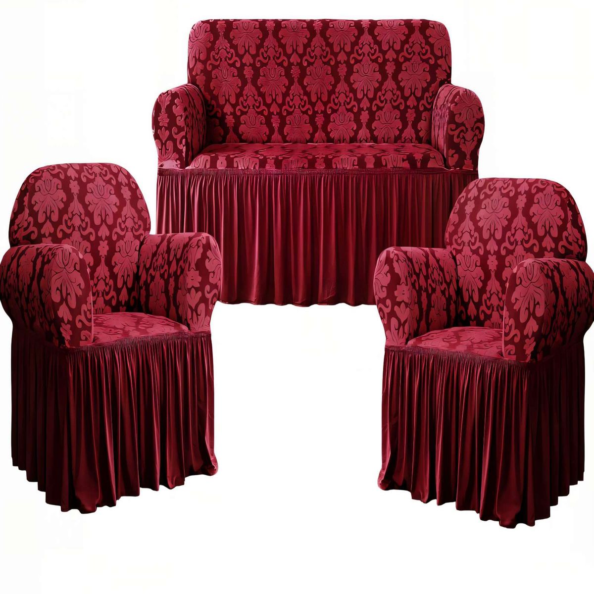 GENERICO - SET DE FUNDAS DE SOFA 3+1+1 CON VELO COLOR BURDEO