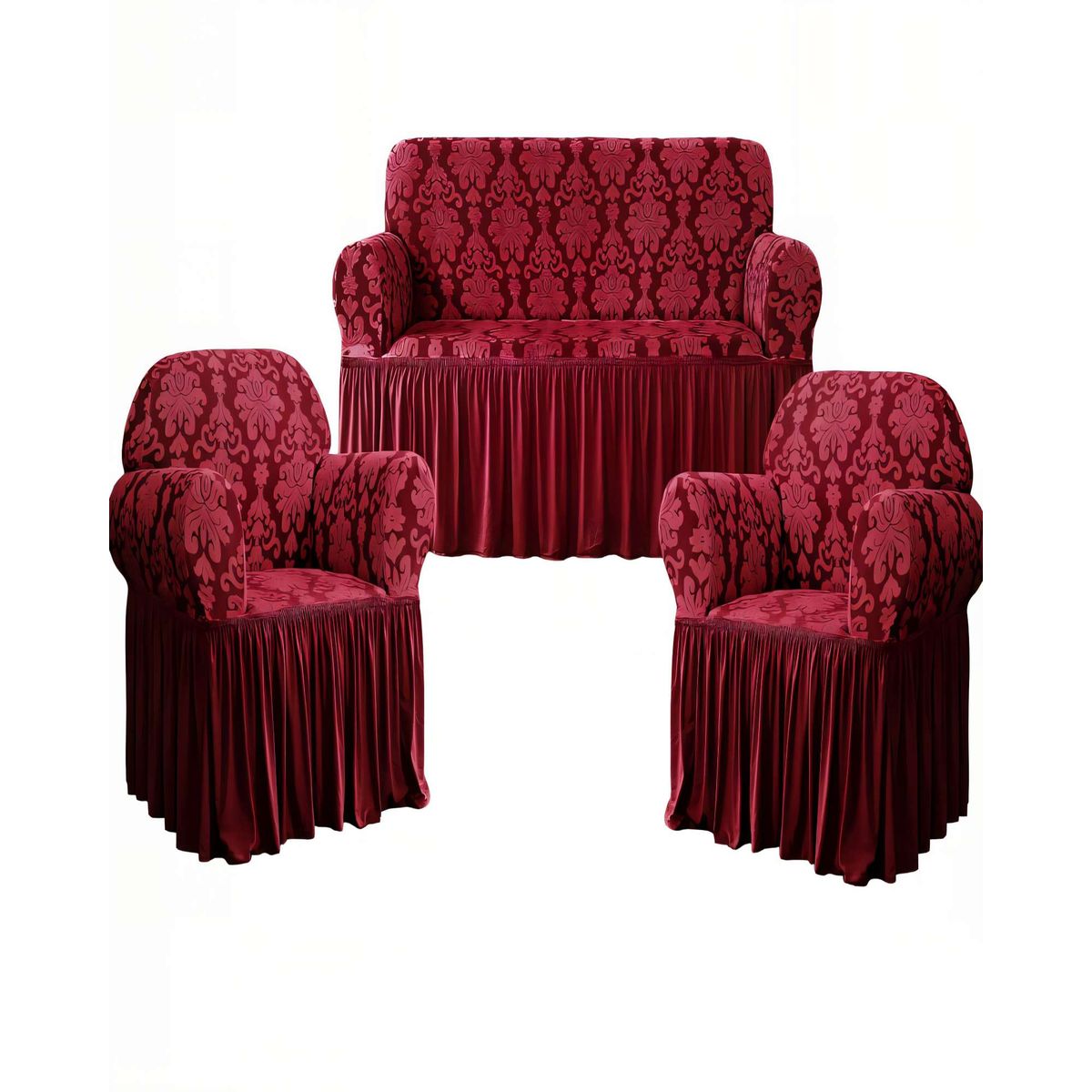 GENERICO - SET DE FUNDAS DE SOFA 3+1+1 CON VELO COLOR BURDEO