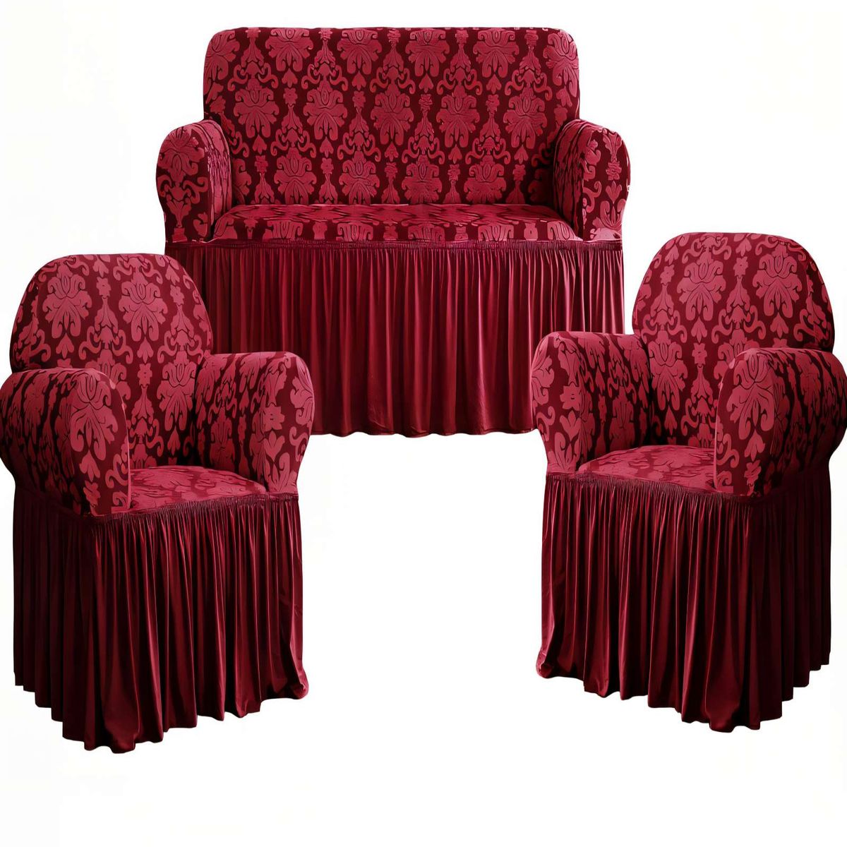 GENERICO - SET DE FUNDAS DE SOFA 3+1+1 CON VELO COLOR BURDEO