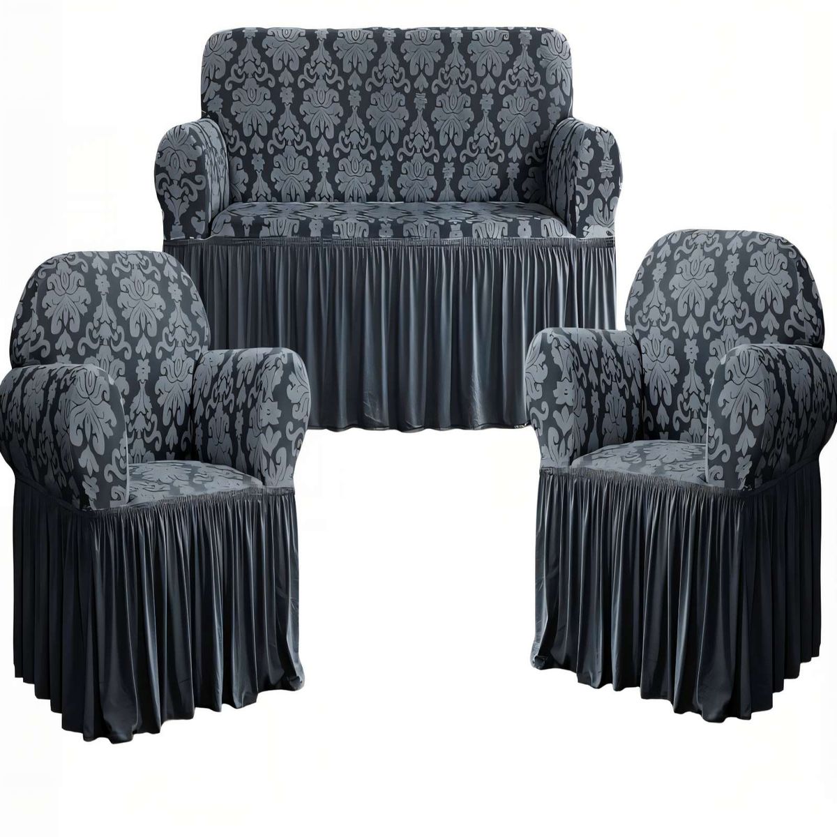 GENERICO - SET DE FUNDAS DE SOFA 3+1+1 CON VELO COLOR GRIS