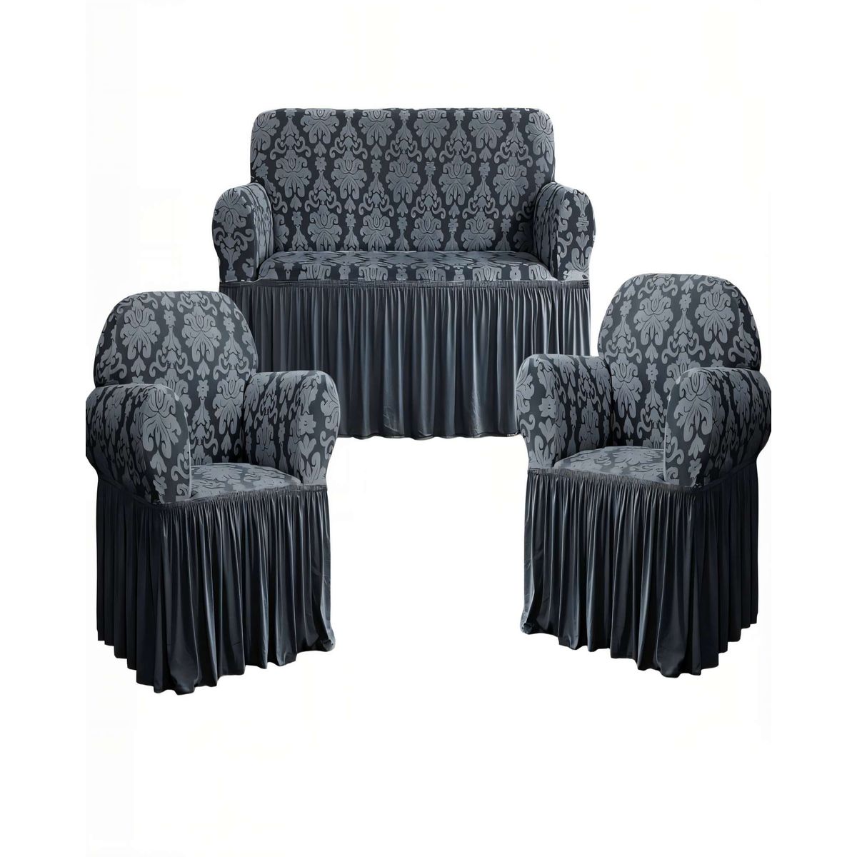 GENERICO - SET DE FUNDAS DE SOFA 3+1+1 CON VELO COLOR GRIS