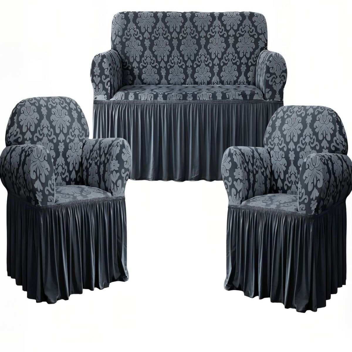 GENERICO - SET DE FUNDAS DE SOFA 3+1+1 CON VELO COLOR GRIS
