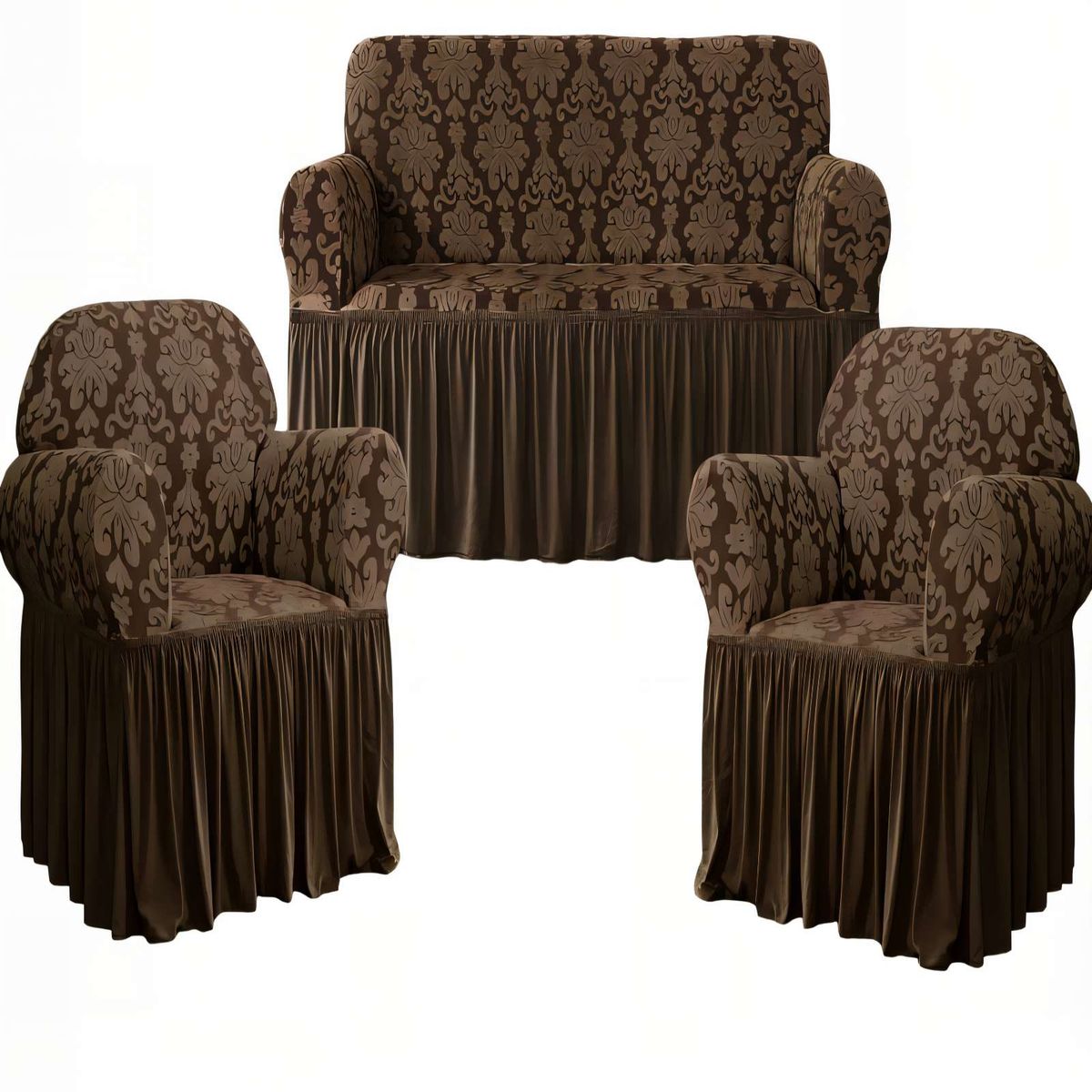 GENERICO - SET DE FUNDAS DE SOFA 3+1+1 CON VELO COLOR MARRON
