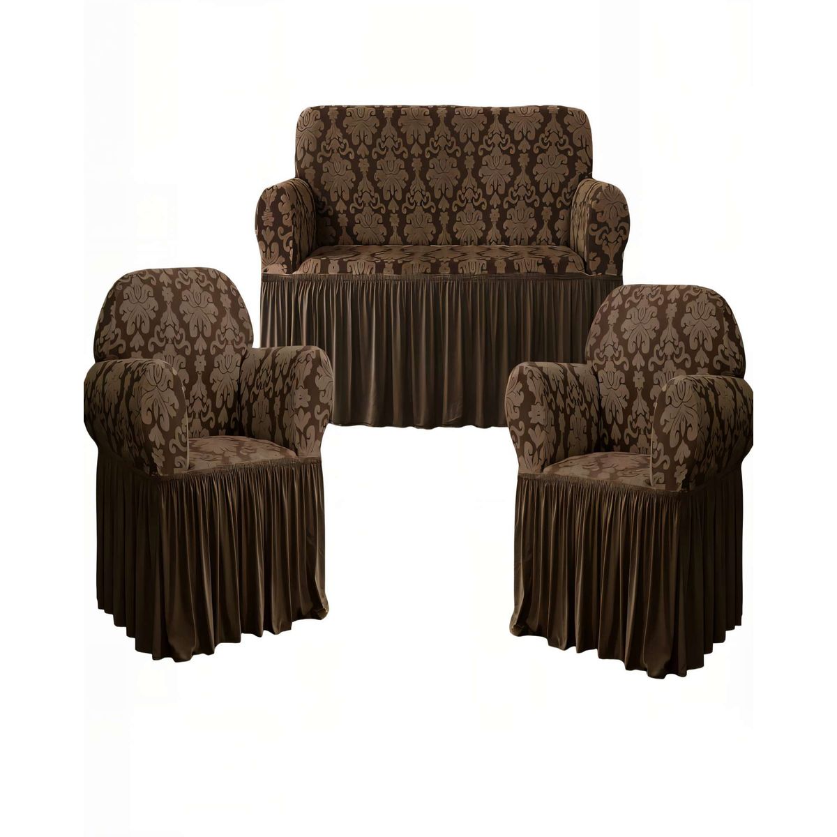 GENERICO - SET DE FUNDAS DE SOFA 3+1+1 CON VELO COLOR MARRON