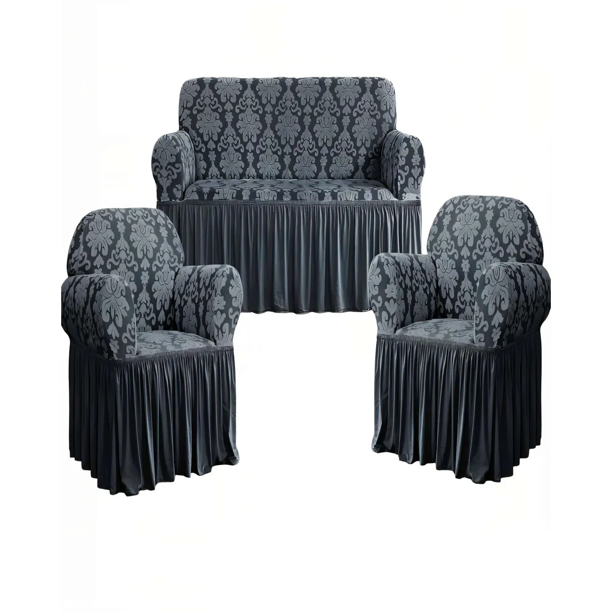 GENERICO - PACK DE FUNDAS DE SOFA 3+1+1 CON VELO COLOR GRIS