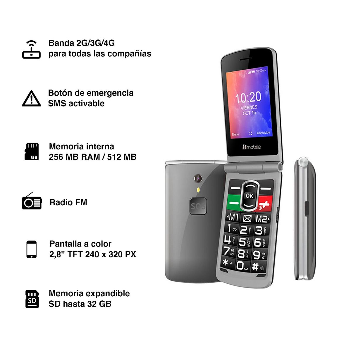 BMOBILE - Celular Bmobile C40 Senior 4G Gris