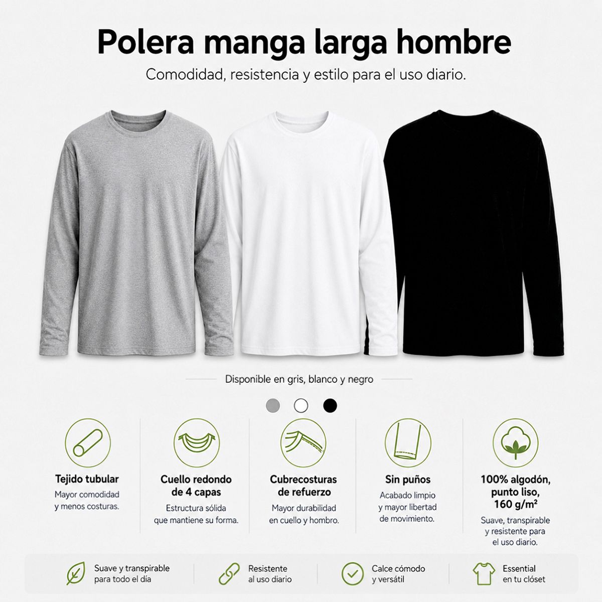 ROLY - Polera manga larga cuello polo para hombre algodón premium roly