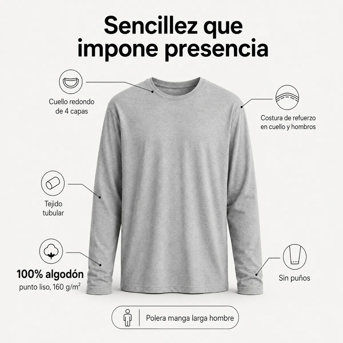 ROLY - Polera manga larga cuello polo para hombre algodón premium roly