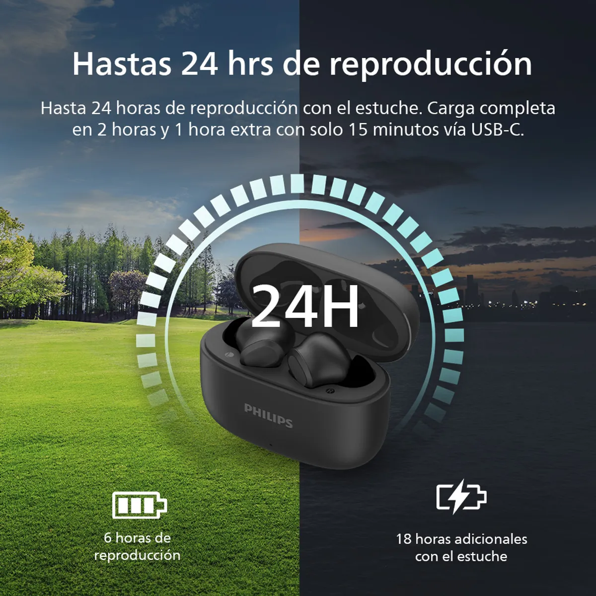 PHILIPS - Audifonos Bluetooth Philips TAT1109 TWS Negro