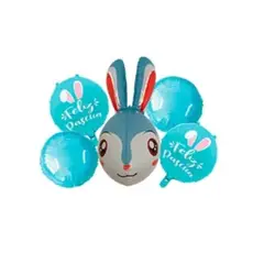 GENERICO - Set de globos metalicos cabeza de conejo de pascua azul 5 pcs