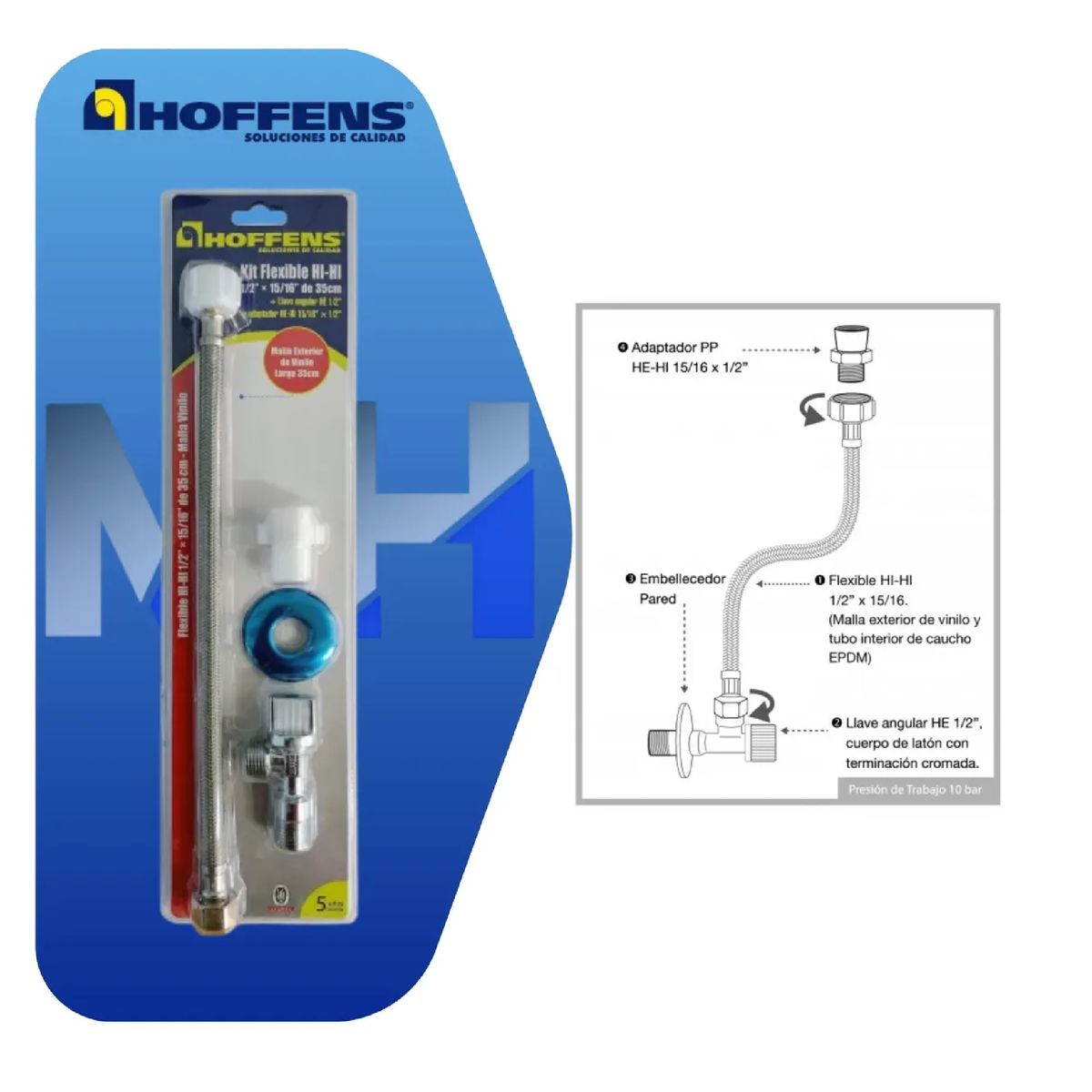 HOFFENS - Kit Llave Angular Laton + Flexible Vinilo 35cm Wc Hoffens