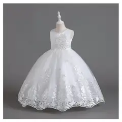 ALMA & DECO - Vestido Bautizo Paje Fiesta Modelo Marina Blanco con Lazo Ajustable